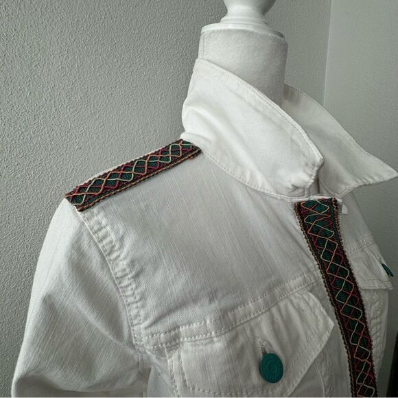 White Denim Jacket Custom Floral Design Painted Back SZ L - Picture 4 of 13
